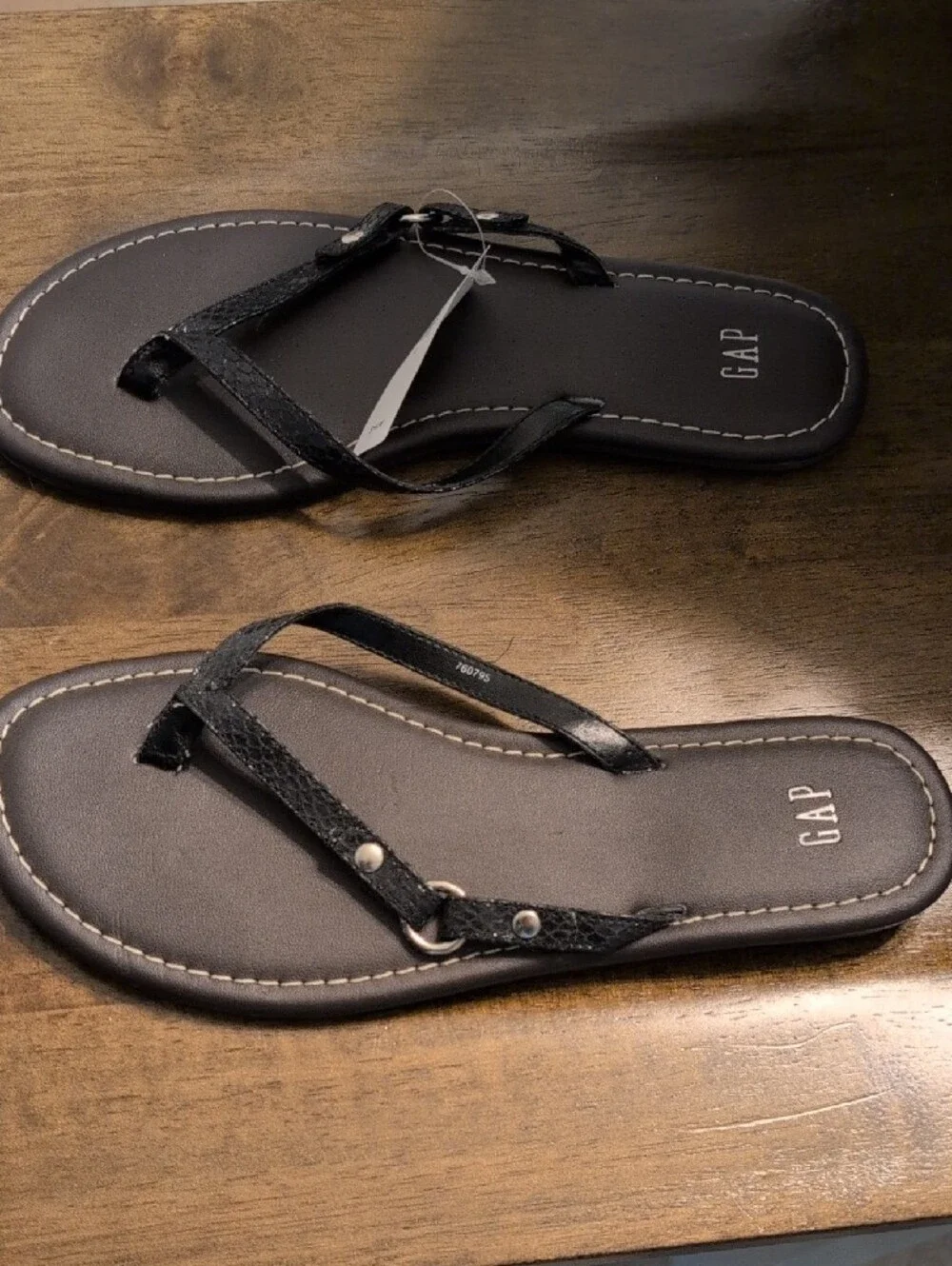 GAP Black Textured Thong Sandals with Stud Accents